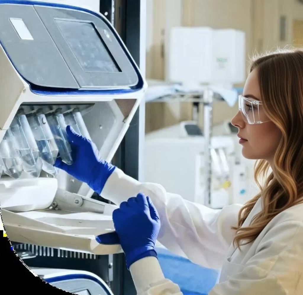 Scientist operating a laboratory instrument